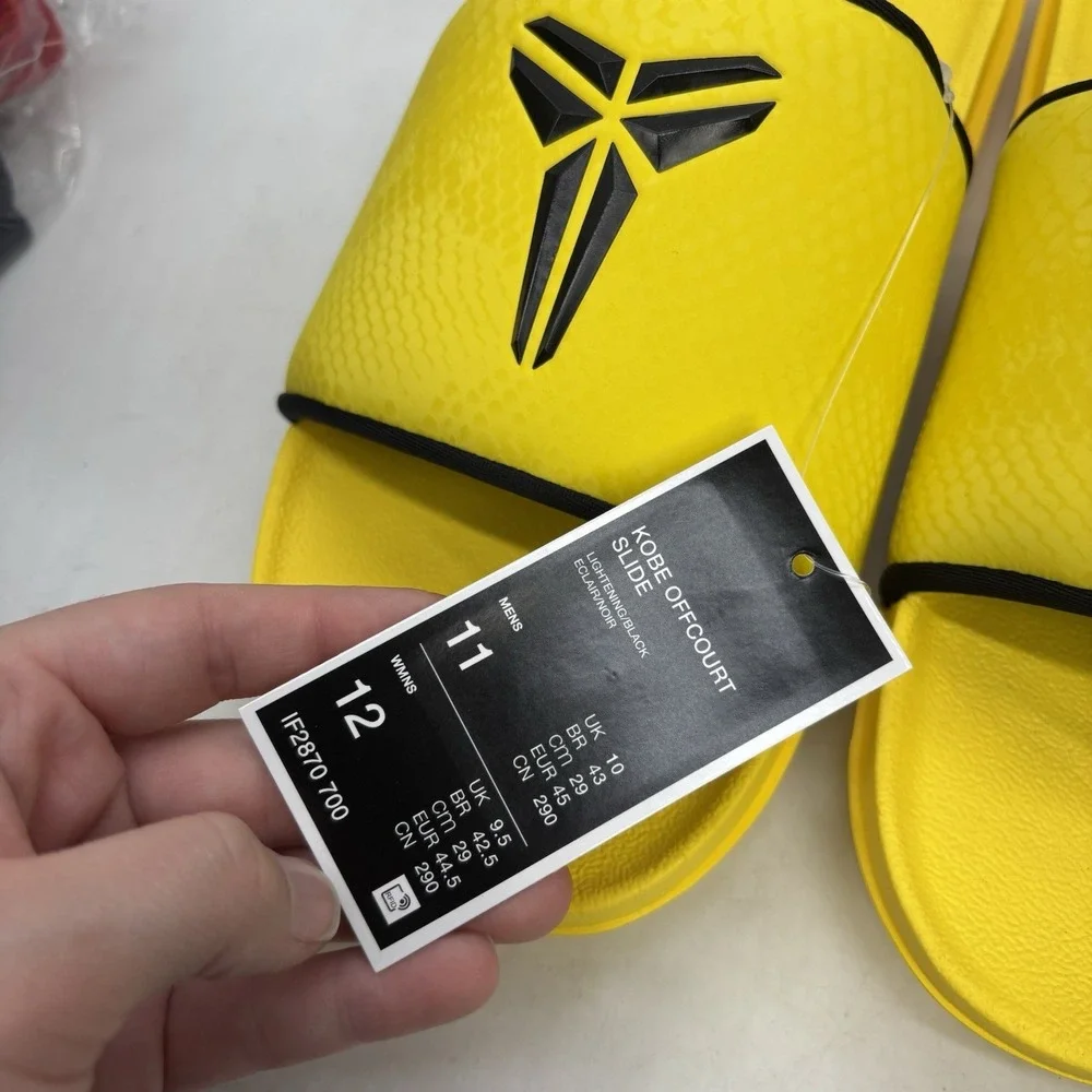 Nike Kobe Off Court Slides Mens 11 Womens 12 Lightning Yellow Black Mamba NEW
